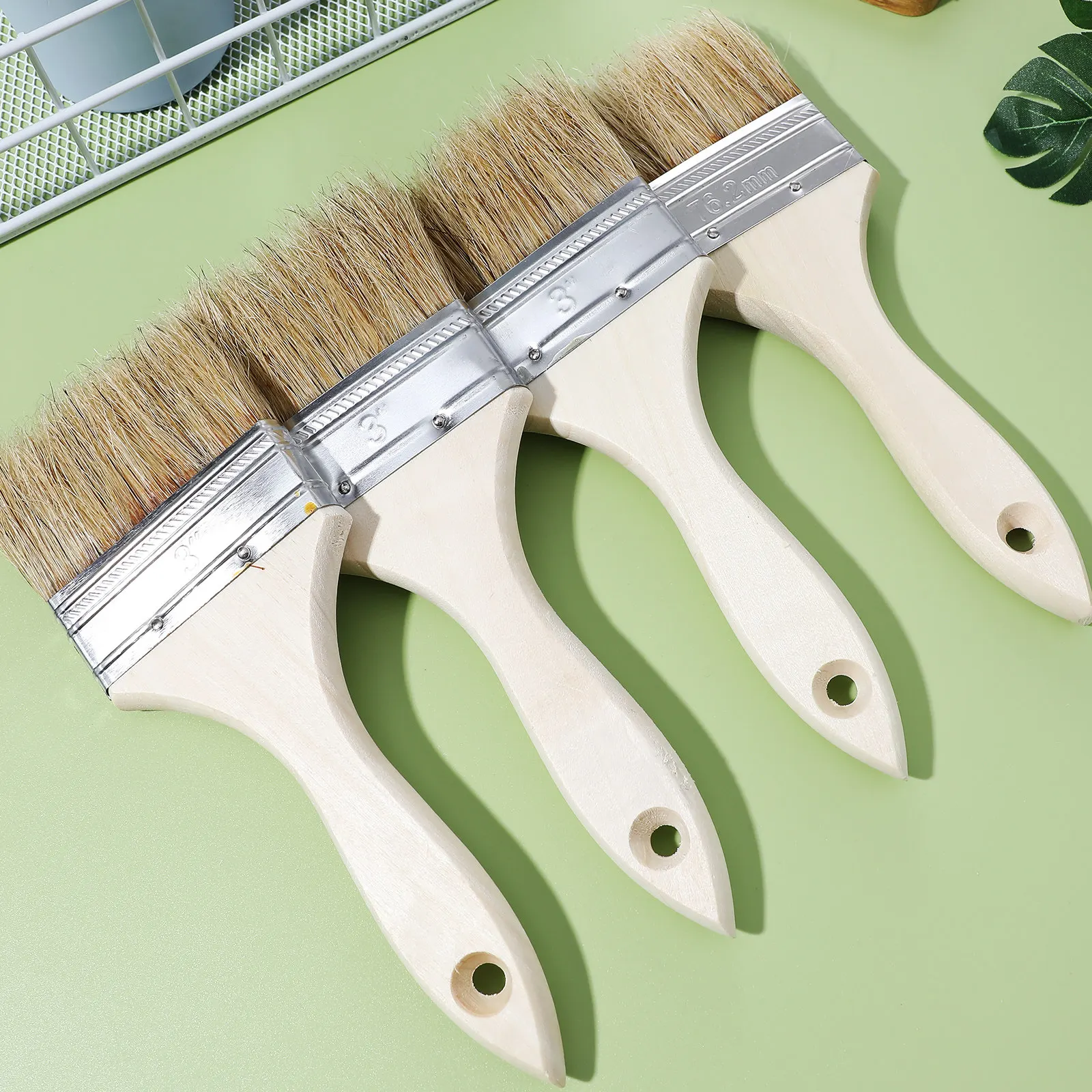 10Pcs Pig Bristle Brush Small Flat Wooden Handle Brush for Painting Touch-Up Grilling Pastry Cooking Basting Barbecue Tool