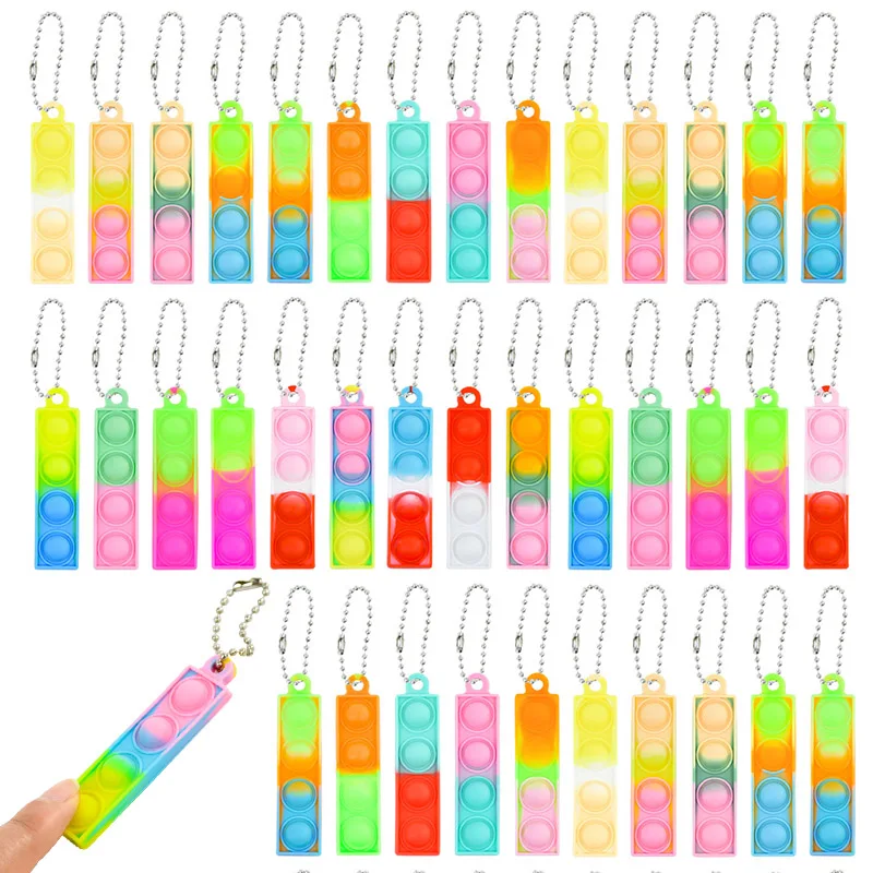 10/30Pcs Silicone Bubble Keychain Colorful Push Bubble Stress Relief Sensory Fidget Toys For Kids Birthday Wedding Gifts Prizes