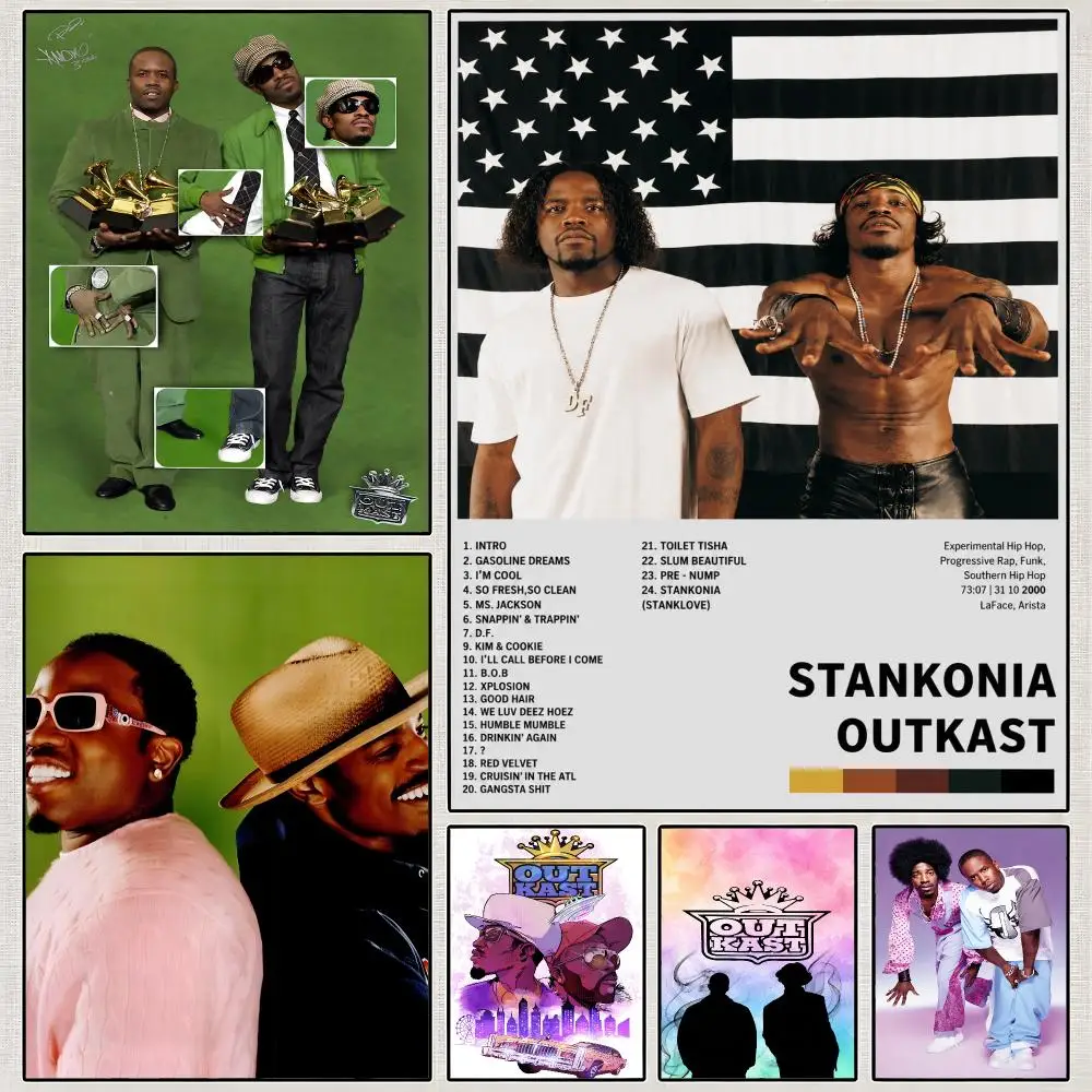 Outkast Andre 3000 Big Boi Hip Hop Poster PP Wall Art Print Removable Water-Resistant Home Decor for Bedroom Apartment Gift