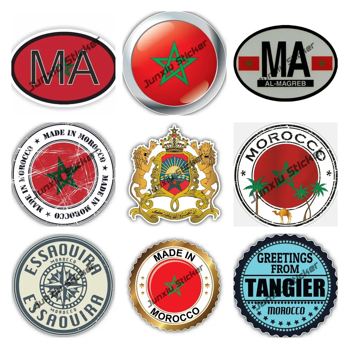 

Morocco Coat Of Arms Country Morocco Code MA City Tourism Stamp Decal for Car Laptop Speedboat Rear Windshield Waterproof Decal