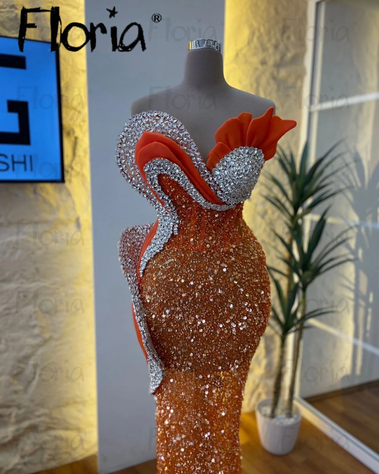 Mulheres laranja vestido de festa sereia lantejoulas, vestido sem mangas querida, Vestidos de cocktail ilusão personalizada, Ocasião feminina, Aso Ebi