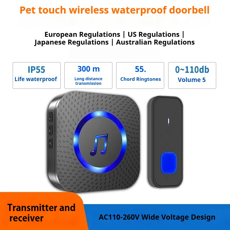 

Smart Waterproof Wireless Doorbell Home Security with Colorful LED Flashing Intelligent Music Door Bell Wireless