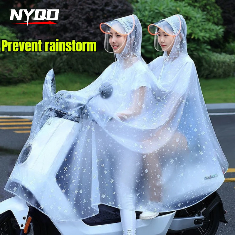 Raincoat Double Person Women's Transparent Bicycle Electric Bike Electric Bike Special Long One-Piece Raincoat Rain Suit