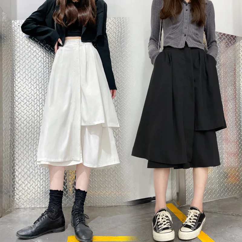 Casual Fashionable Summer Midi Skirt Women's Loose Fit Korean Style Irregular Hemline Sweet And Salty Forest System White Skirt