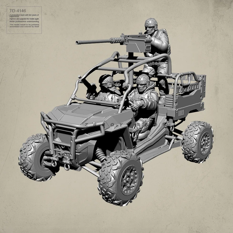 38MM 50MM Resin Soldier model kits figure 3D Terrain vehicle + 3 soldiers colorless and self-assembled TD-4146