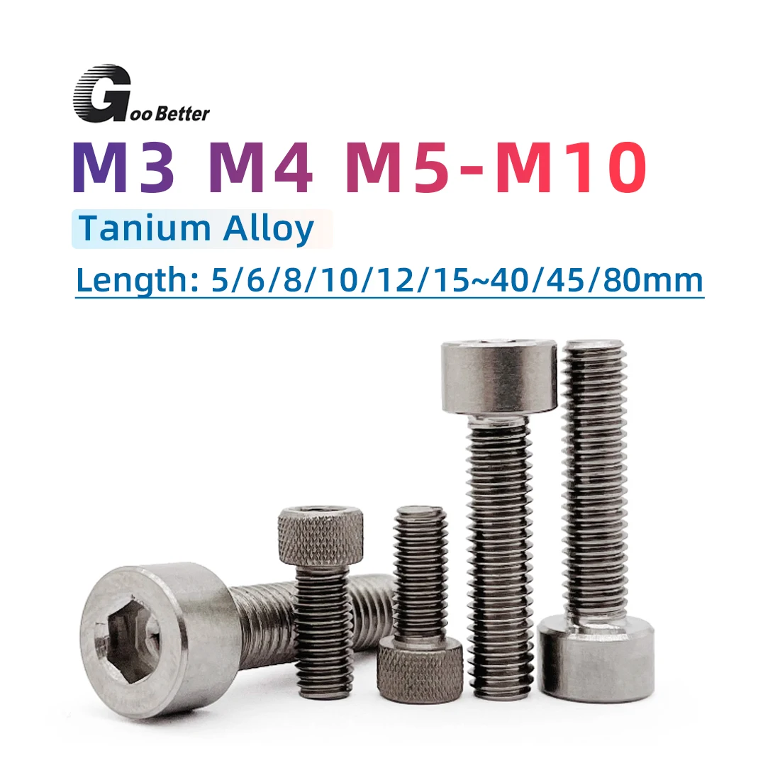 

5pcs TA2 Titanium Bolts Ti Allen Hex Socket Cap Head Screws M3 M4 M5 M6 M8 DIN912 GR2