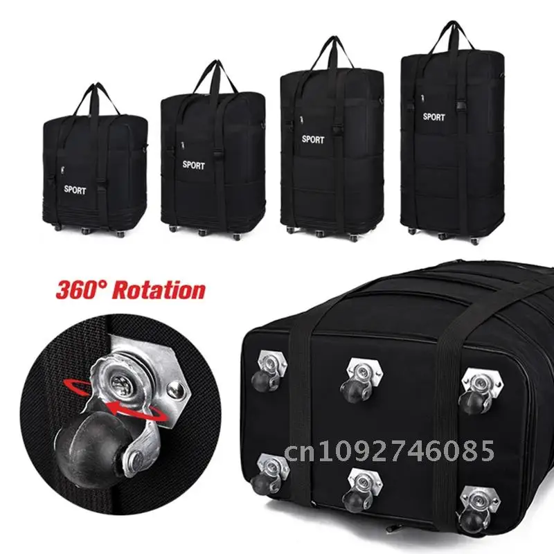 22/23/25/31Inch Rolling Luggage Multilayer Trip Travel Wheeled Oxford XA856F Men Foldable Expanded Weekend Suitcase Women Black