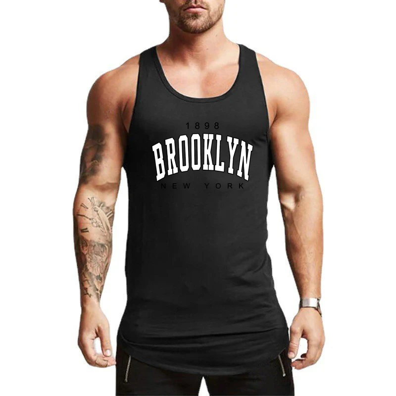 

1898 Brooklyn New York City Printed Gym Sleeveless Shirt Men's Workout Bodybuilding Fitness Sportwear Cotton Muscle Tank Tops