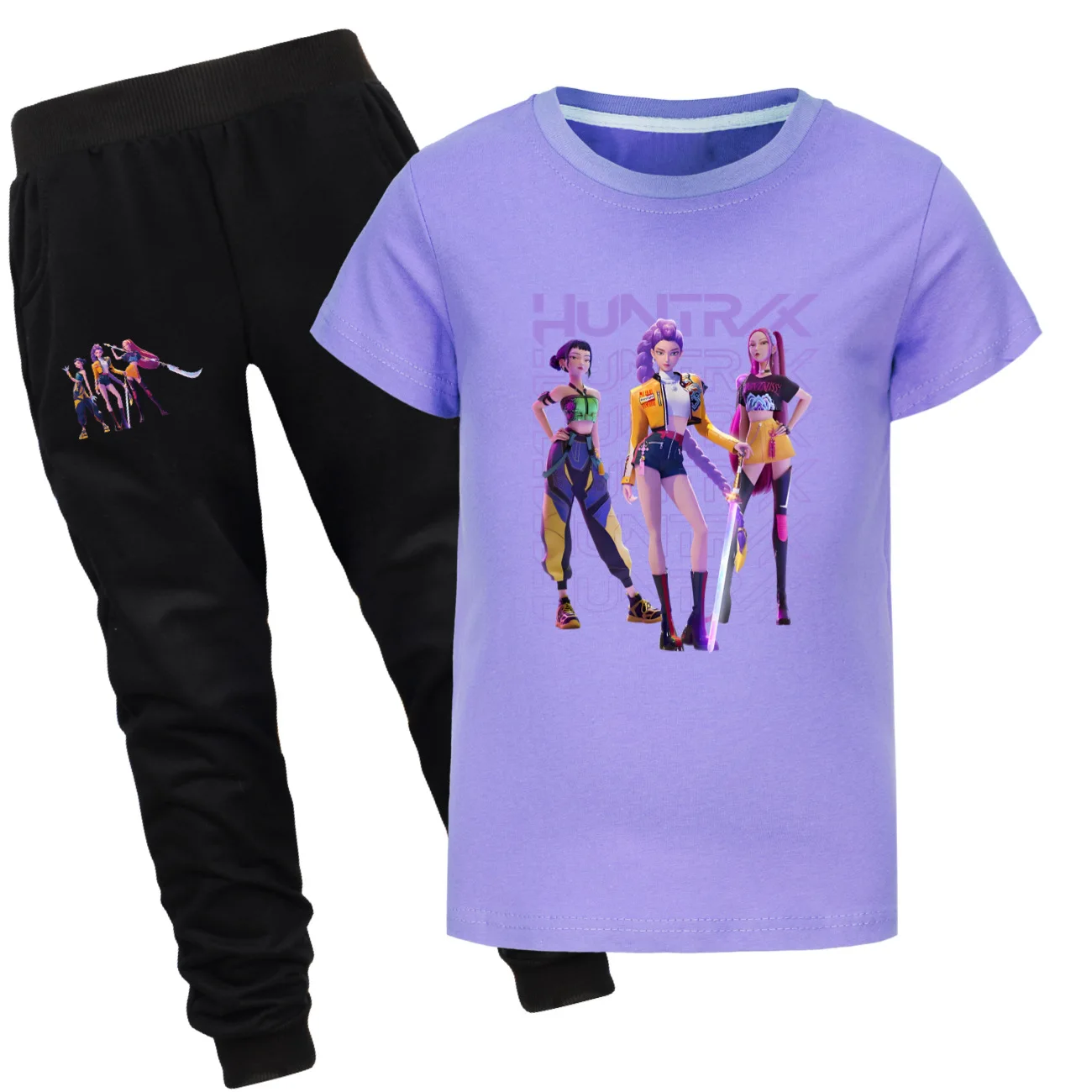 

KPop Demon Hunters Huntrix Clothes Kid Summer Outfits Girls Short Sleeve T-shirt Jogging Pants 2pcs Set Boys Clothing Child Sets