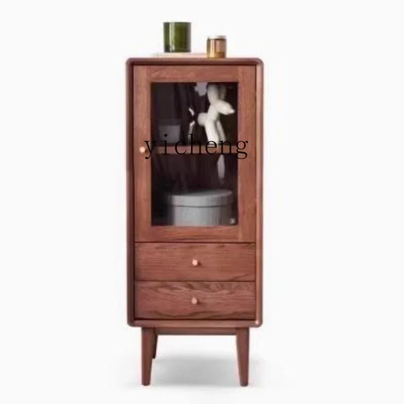 TQH solid wood TV side cabinet Nordic living room small book log cabinet locker