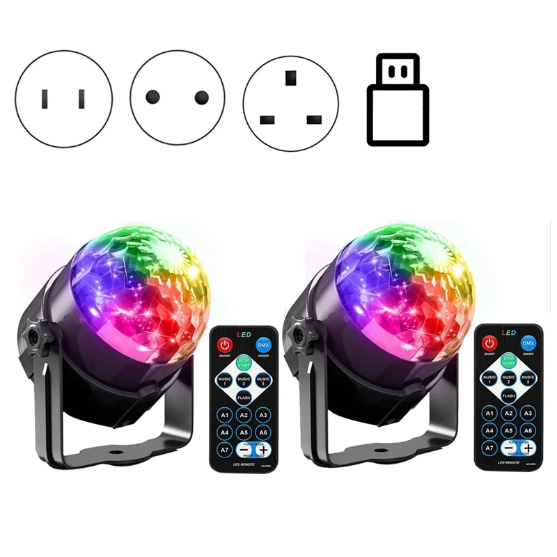 2Pcs Sound Activated Lights With Remote Control  Dj Lighting Disco Ball Light  Strobe Lamp For Home Room Dance Parties UK Plug