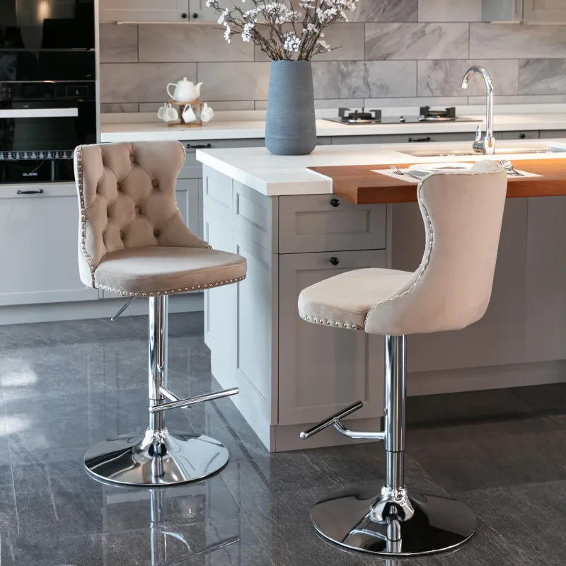 Swivel Velvet Barstools Adjusatble Seat Height From 25-33 Inch Modern Upholstered Chrome Base Bar Stools With Backs Comfortable