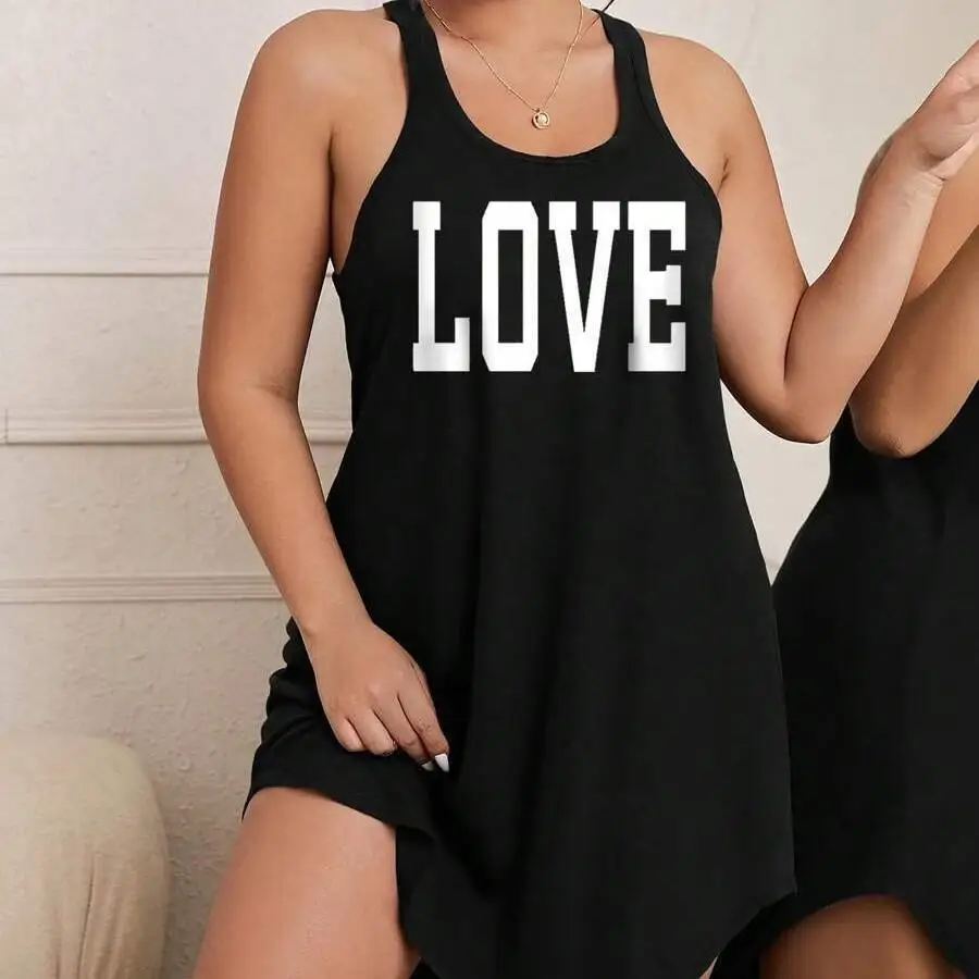 plus Size Letter Print Tank Nightdress Sleeveless Cami Lightweight Sleepwear Comfortable Underwear for Men Autumn Winter