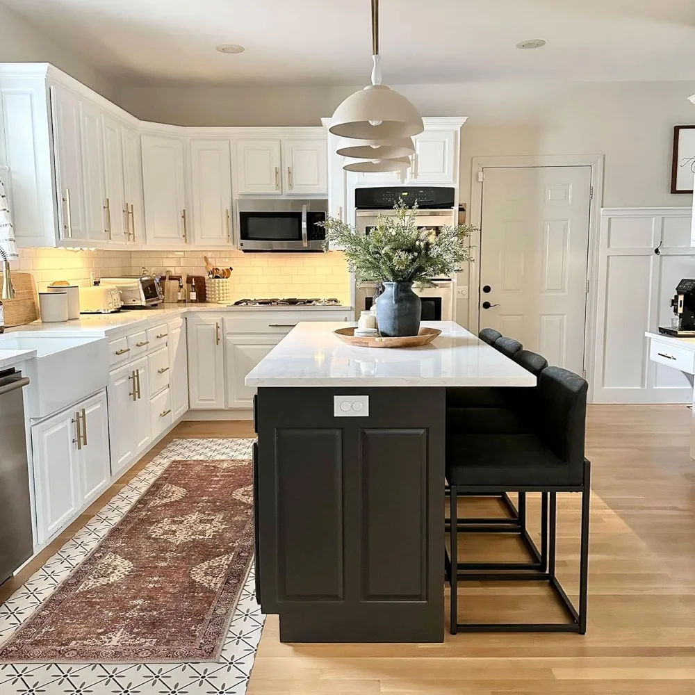 Set 4 Kursi Bar Kulit Sintetis Tinggi 24'' dengan Sandaran, Kursi Bar Dapur