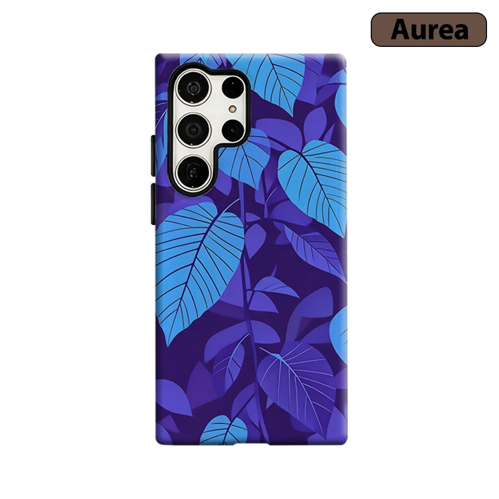 Blue Purple Leaf Phone Case for Samsung Galaxy S26 S25 Ultra S24 S23 Ultra Plus Shockproof Double layer tough Back Cover