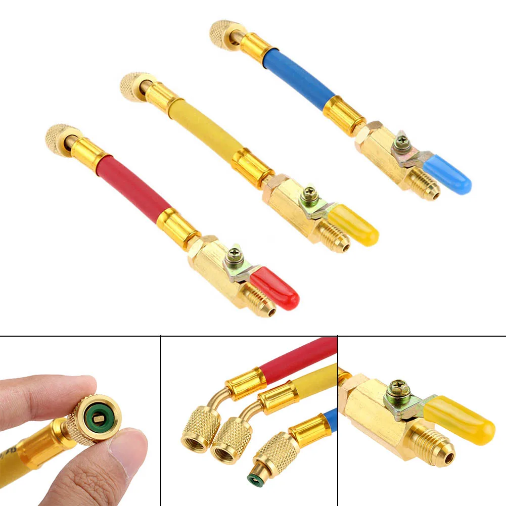 

3Pcs 7" Color Coded R410a A/C Charging Hoses R134A R410A R22 R12 Charging Hoses & Ball Valve- For AC Air Refrigeration-