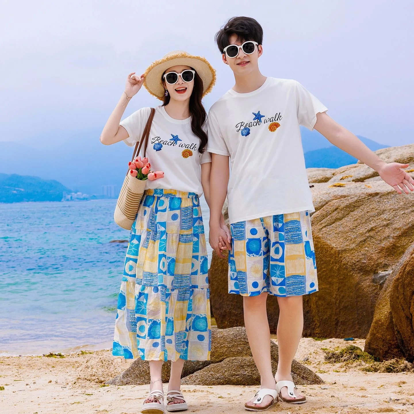 Holiday Family Matching Outfit Vacation Father Son Beach Two Piece Set Mother Daughter T Shirt Skirt Couple Parent Child Clothes
