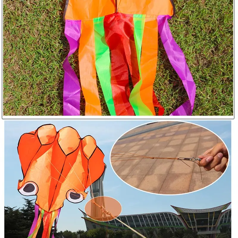 Accesorios de cometa para deportes al aire libre, regalos para niños, pulpo grande plegable con cuerda voladora de 30m