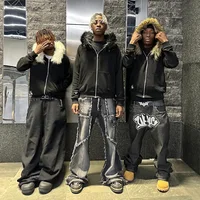 2025 Otoño/Invierno nuevas sudaderas Y2k Harajuku cuello de piel Artificial Sudadera con capucha ropa patrón Hip Hop Punk gótico cremallera Sudadera con capucha