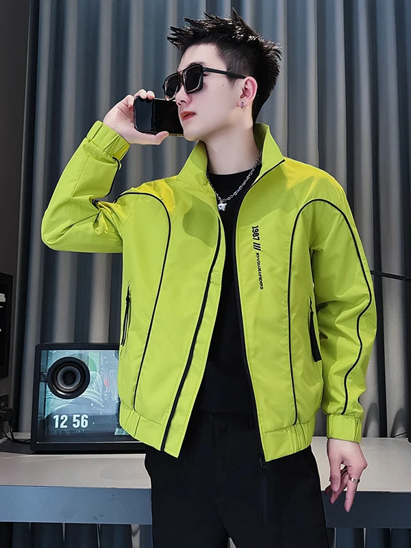 

Модная брендовая мужская повседневная куртка свободного кроя с вышивкой, воротником-стойкой, застежкой-молнией, длинная светящаяся модная городская одежда