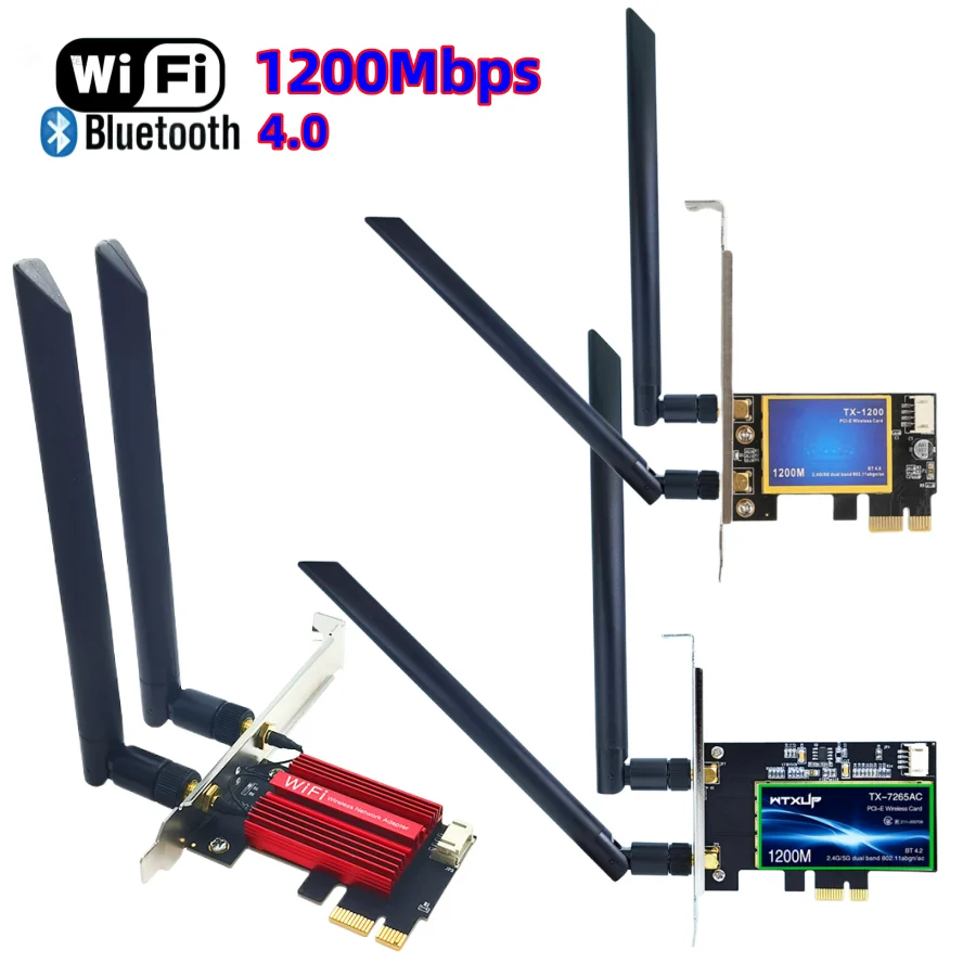 1200Mbps PCI-E WIFI Wireless Network Card Desktop Dual Band antenna 8DB 2.4G 5G PCI e PCIe  2 in 1 WIFI Bluetooth Adapter 7260AC