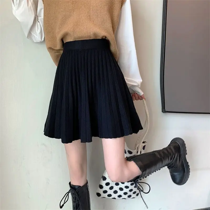 

Female Casual Korean Pleated Solid Color Elastic Waist Pleated Skirt Autumn Winter Women Clothing Sweet Elasticity New Skirts