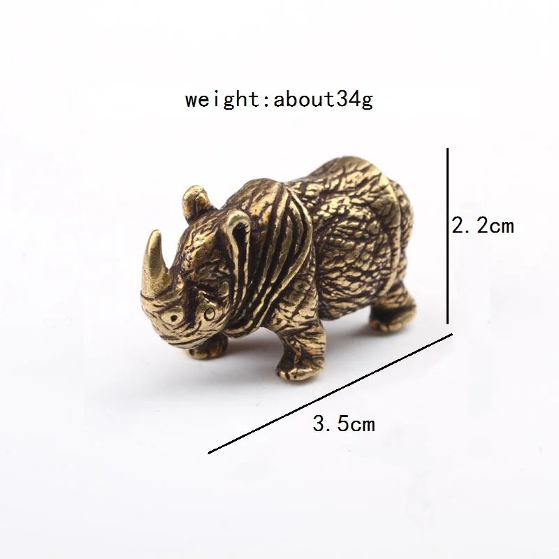 Handmade Pure Copper Cute Rhinoceros Miniatures Figurines Solid Vintage Brass Rhino Ornaments Tea Pets Desktop Decorations Craft