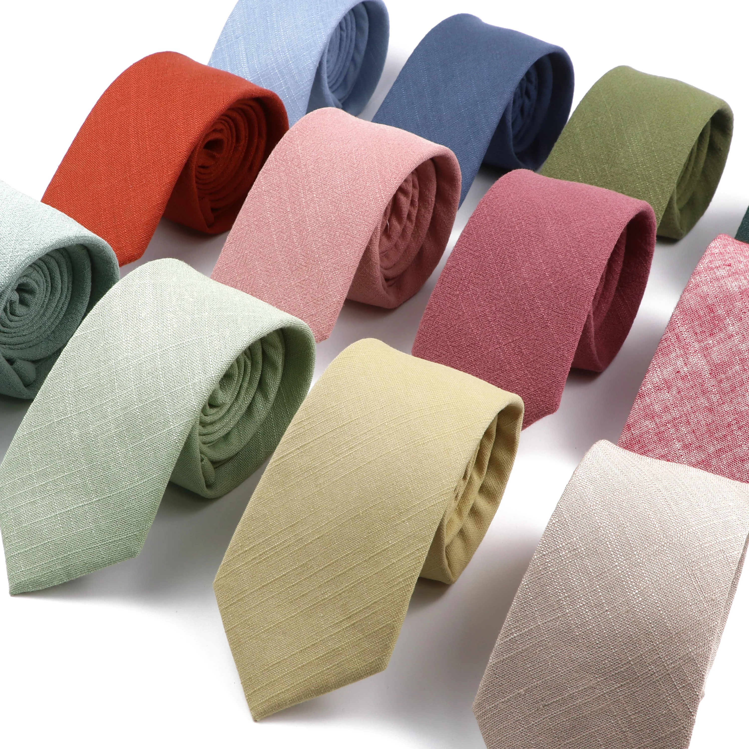 High Quality Solid Color Cotton Ties For Men Wedding Party Daily Wear Suit Shirt Accessory Pink Sage Green Slim Casual Necktie