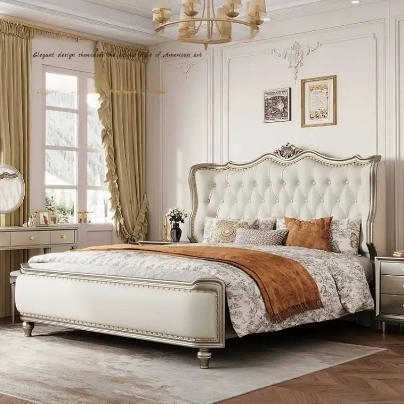 European Silver Double Bed Elegant White Designs Italian Wooden Double Bed Modern Style Luxury Letto Matrimoniale Furniture Home