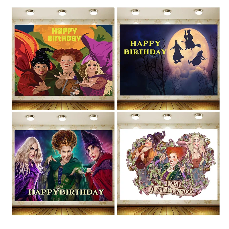 Hocus Pocus Background Birthday Party Supplies Decoration Customize game Backdrop Shower Banner Kid Faovr Room Decor