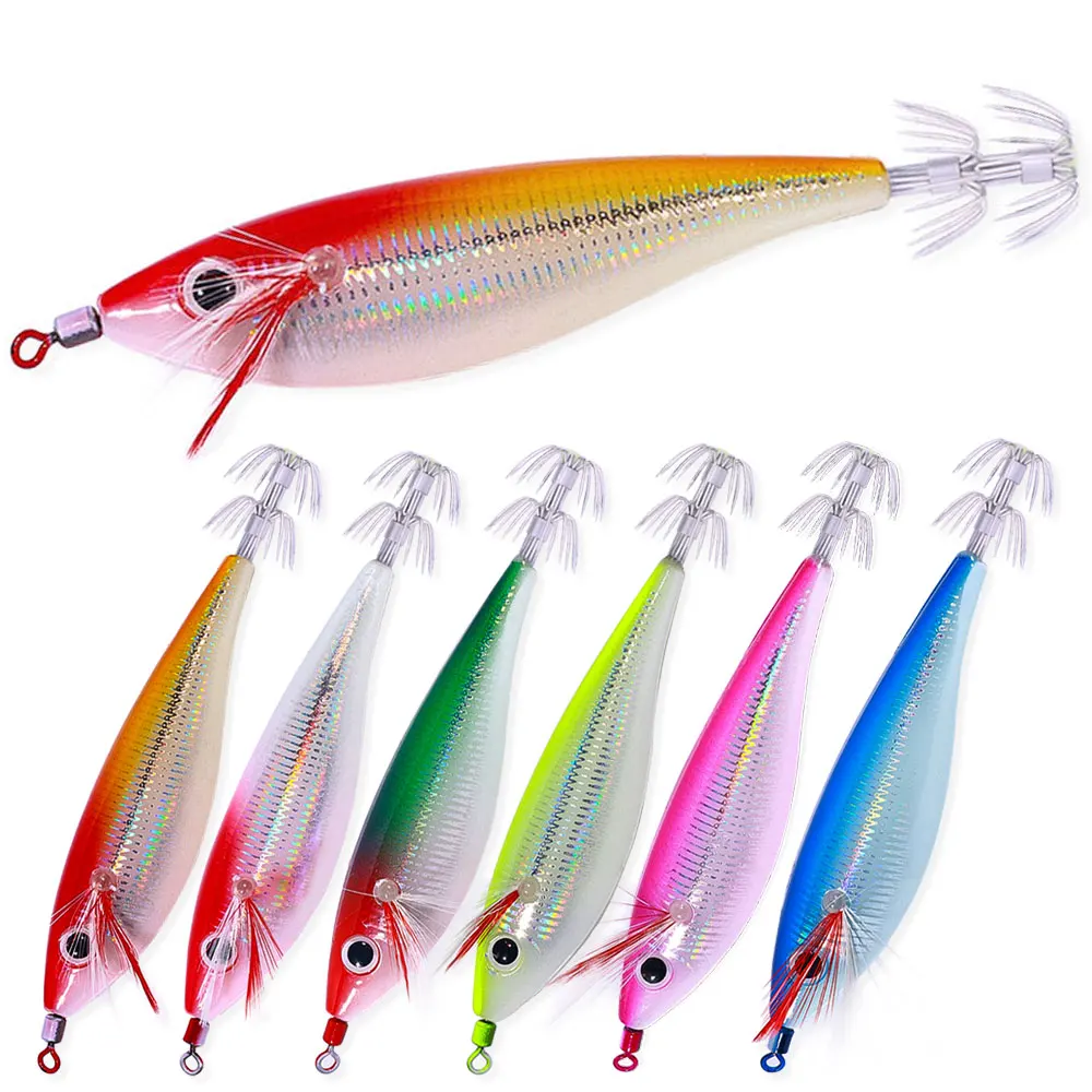 Newup Pesca Eging Squid Jigging Wood Shrimp Hooks Octopus Bait 10cm 10g Luminous Octopus Bait Goods for Fishing Artificial Bait