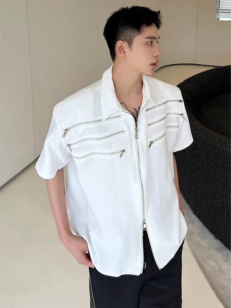 LUZHEN Fashion Design 2026 Zipper Summer Patchwork New Double Short Sleeve Shirts Men's Stylish Handsome Casual Male Tops JY8252