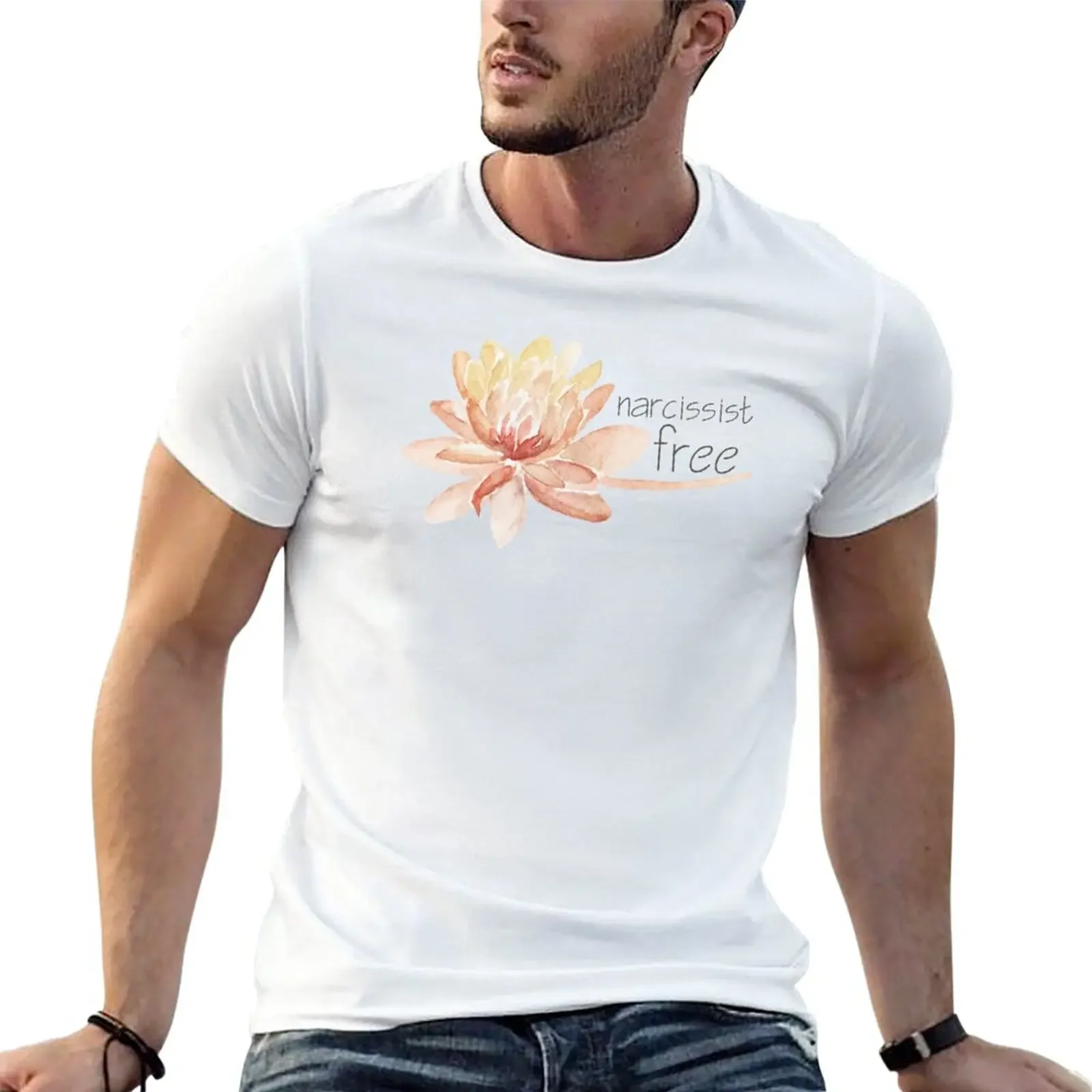 Narcissist Free watercolour flower, empowering statement T-Shirt summer top heavyweights plus sizes Short sleeve tee men