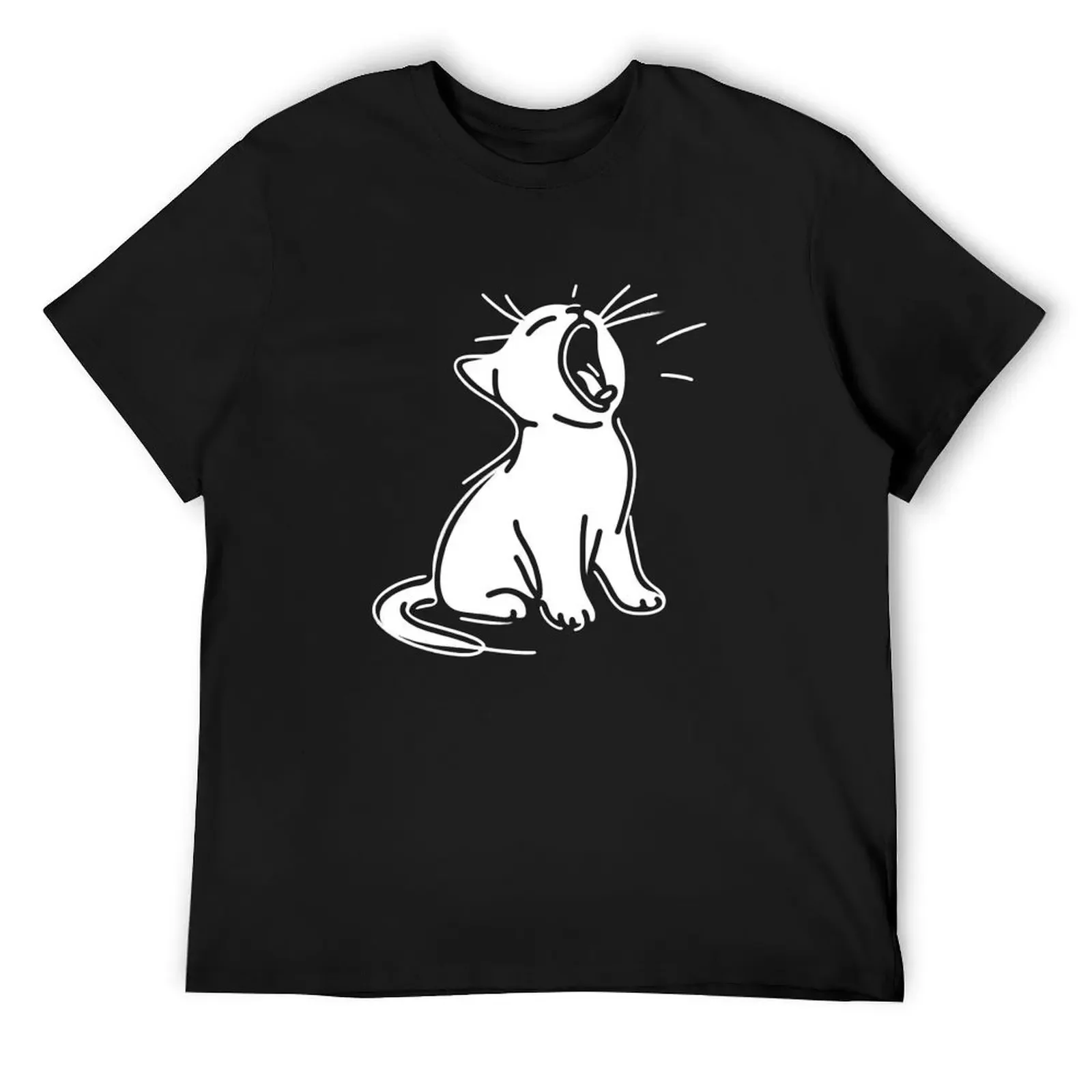 

Adorable Yawning Cat Line Art Doodle T-Shirt anime figures plain slim fit t shirts for men