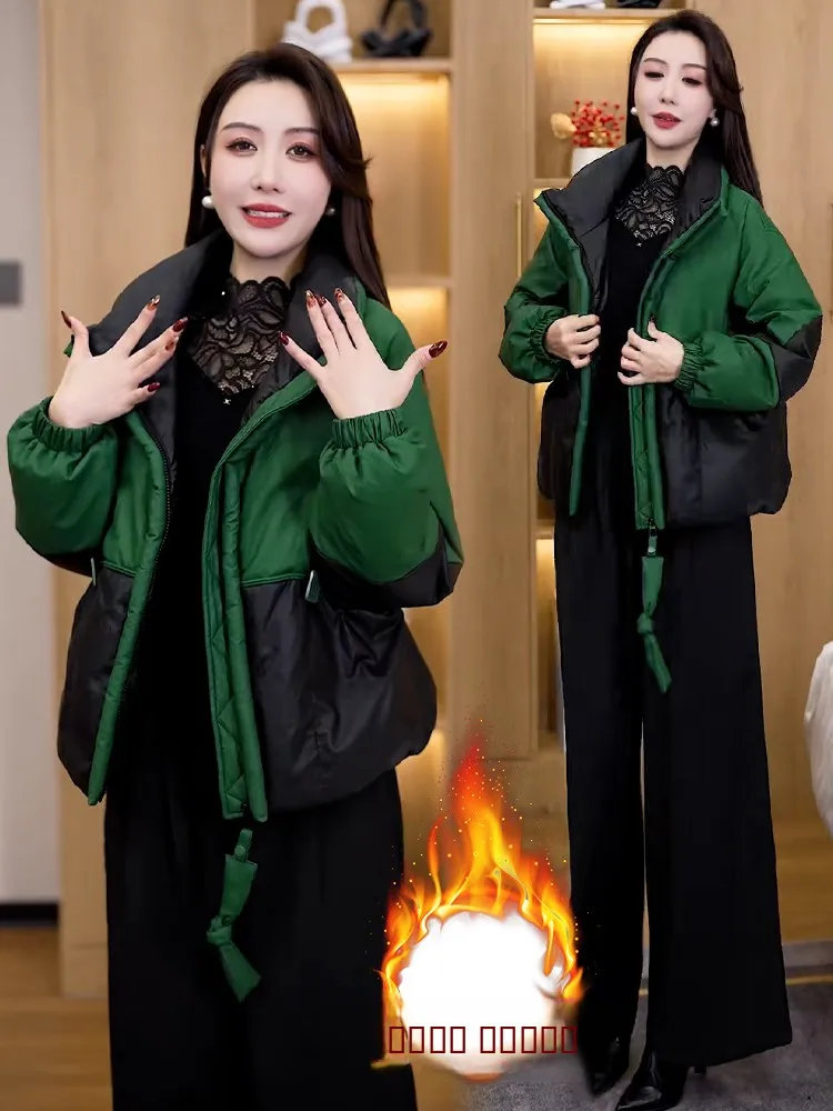 

Зимняя утепленная куртка с меховой подкладкой для женщин, корейский стиль, теплая верхняя одежда высокого качества, для повседневной носки, с элементами модного дизайна и вставками