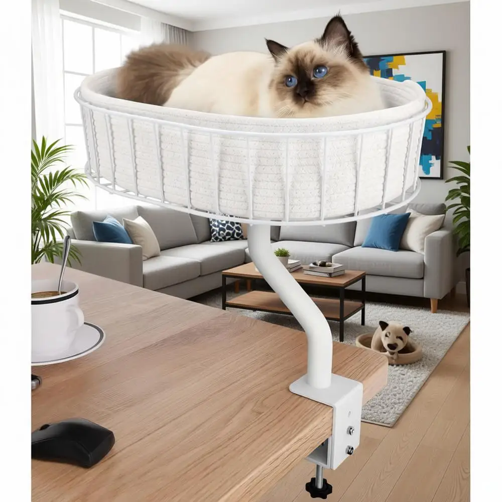

Sturdy Cat Bed for Desk Support 45lbs, Indoor Desktop Beds for Tables, Game, Office Desks Attachment, 17x13 Removable Cotton Nes