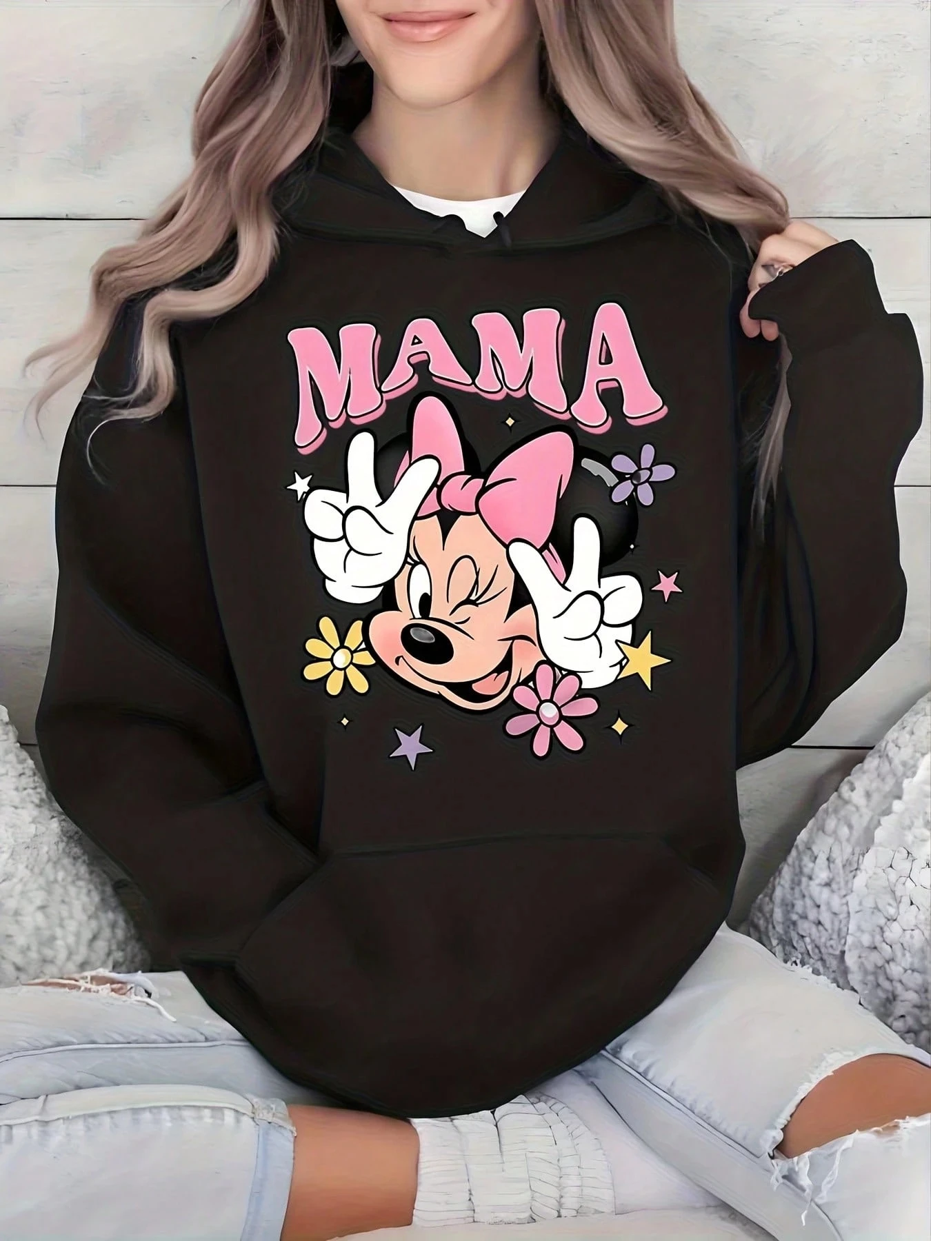 

Женская толстовка с капюшоном Disney Minnie Mouse Mama, осенне-зимняя флисовая толстовка унисекс с капюшоном на каждый день для улицы на любой случай