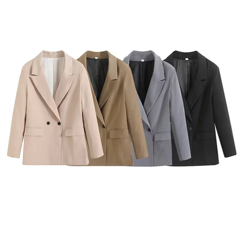 PB&ZA2024 Summer New Women\'s Fashion Style Slimming Commuter Versatile Solid Color Simple Collar Suit Coat