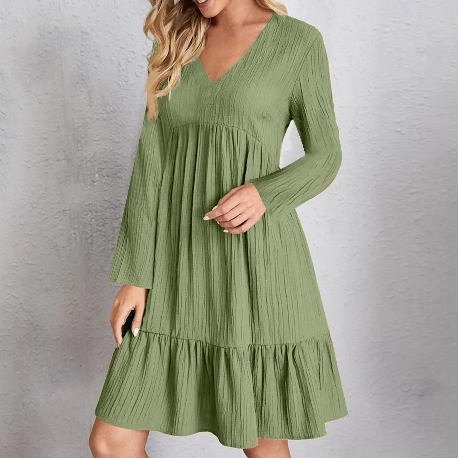 

Women Vintage Mini Dresses 2023 Autumn Solid Casual V Neck Ruffles Dress Ladies Boho Loose Beach Party Elegant Dresses Vestidos