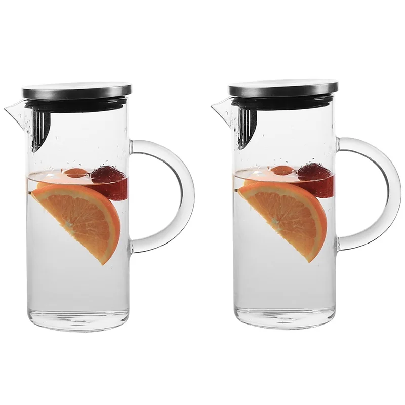 Water Carafe Glass Carafe Fridge Jug 1 Liters 2 Pieces in 1 Set Water Jug Teapot