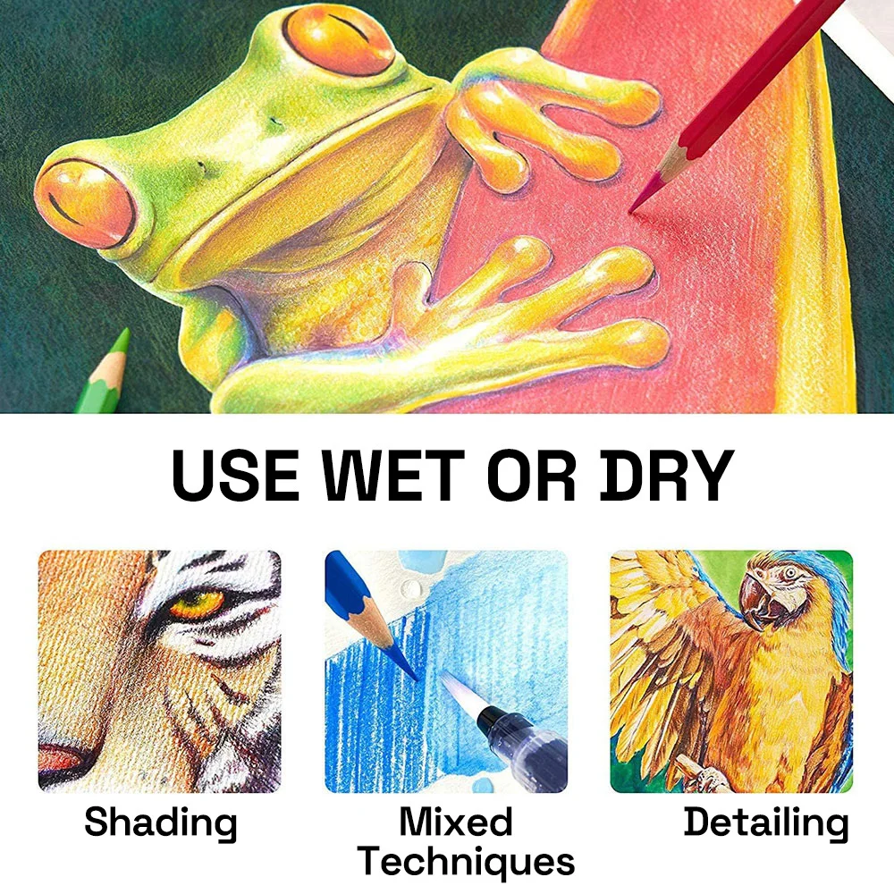 Water-Soluble Colored Pencils Set with Watercolor Pencils and Water Brush Pen for Drawing, Shading, Blending, Wet & Dry Art