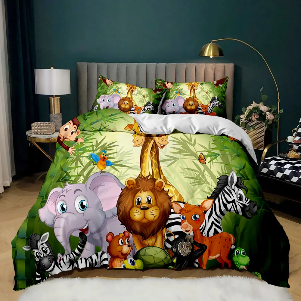 

Elephant Comforter Cover Cute Cartoon Animal Paradise Bedding Set Boys Girls Kids 3D Animal World Queen Polyester Duvet Cover