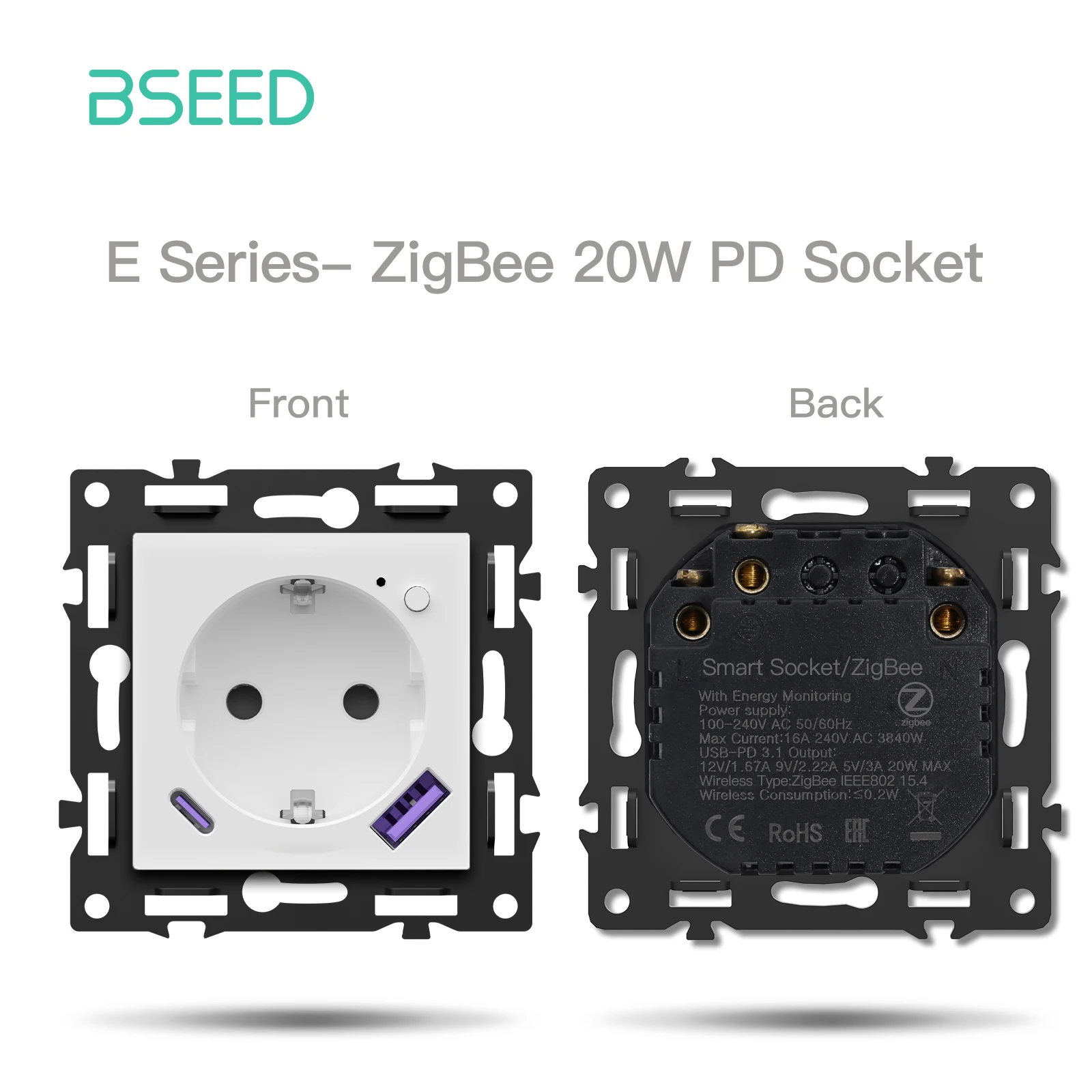 BSEED Zigbee 1/2/3Gang Smart Licht Schalter Tuya Smart Leben Alexa EU Steckdosen Funktion Teile Glas Panels DIY Teile 10