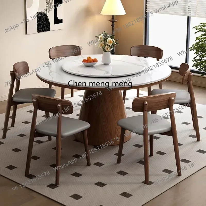 Solid wood rock slab dining table and chair combination turntable modern simple round table home restaurant dining table5556