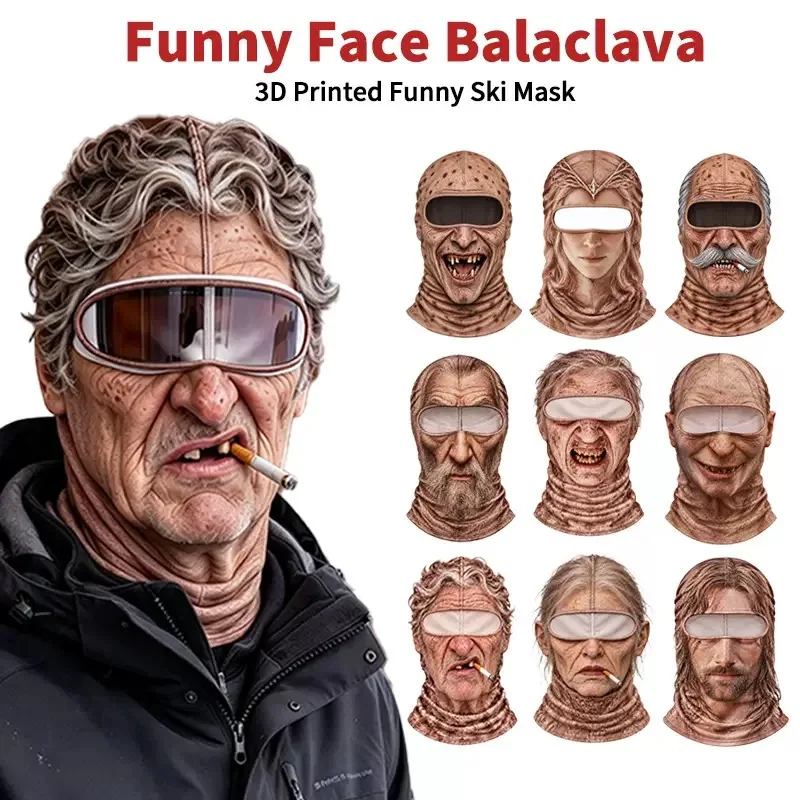 NEW Funny 3D Face Balaclava Hat Full Face Covering Hood Balaclava Motorcycle Riding Skiing Face Mask Outdoor Warm Balaclava Hat