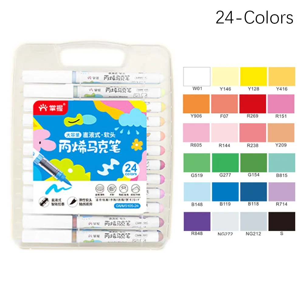 12/24/36/48-Colors Acrylic Marker Soft Tip Stackable Color Colour Pen Straight Liquid Quick Drying Art Watercolor Pen Graffiti