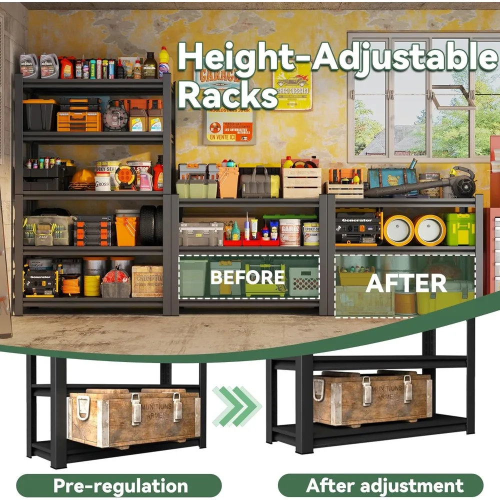 وحدة رفوف جراج عالية التحمل مكونة من 5 طبقات - سعة 3000 رطل، أرفف تخزين معدنية صناعية، رف أدوات لتنظيم المرآب