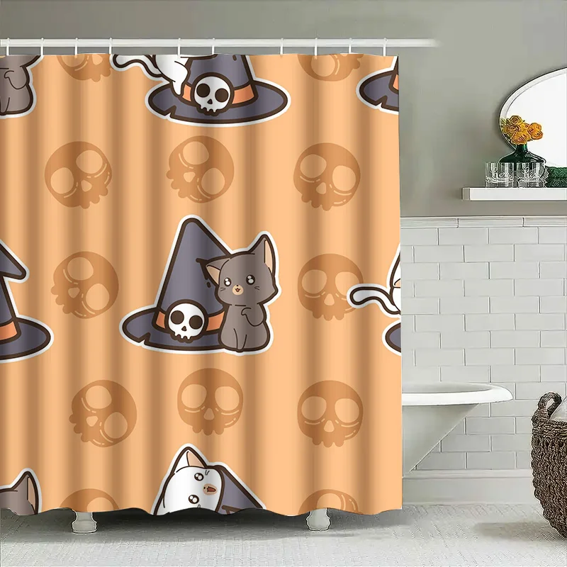 

1 шт., занавеска для душа с милым черепом и летучей мышью на Хэллоуин для украшения детской комнаты в ванной комнате