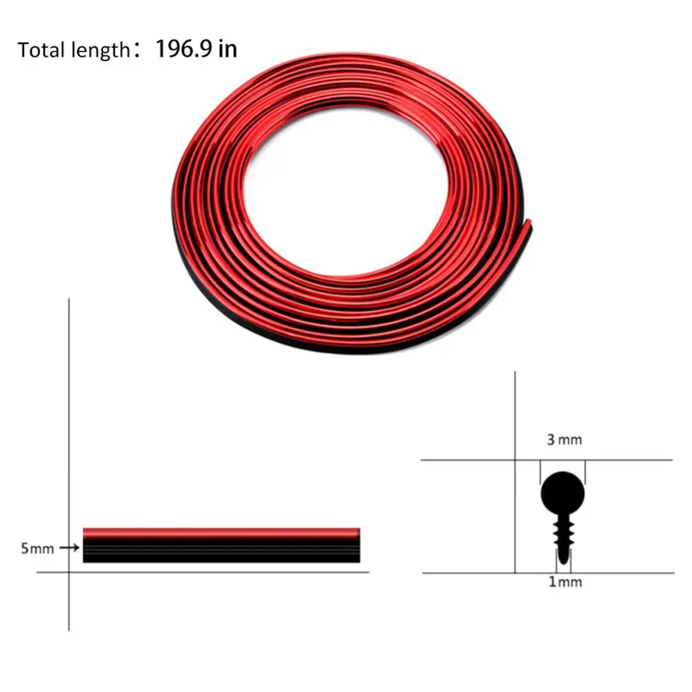 Carro Moldagem Decoração Tiras Flexíveis, Porta, Console Central, Gap Interior, Universal Chrome Trim Strip, Tira Brilhante, 5m