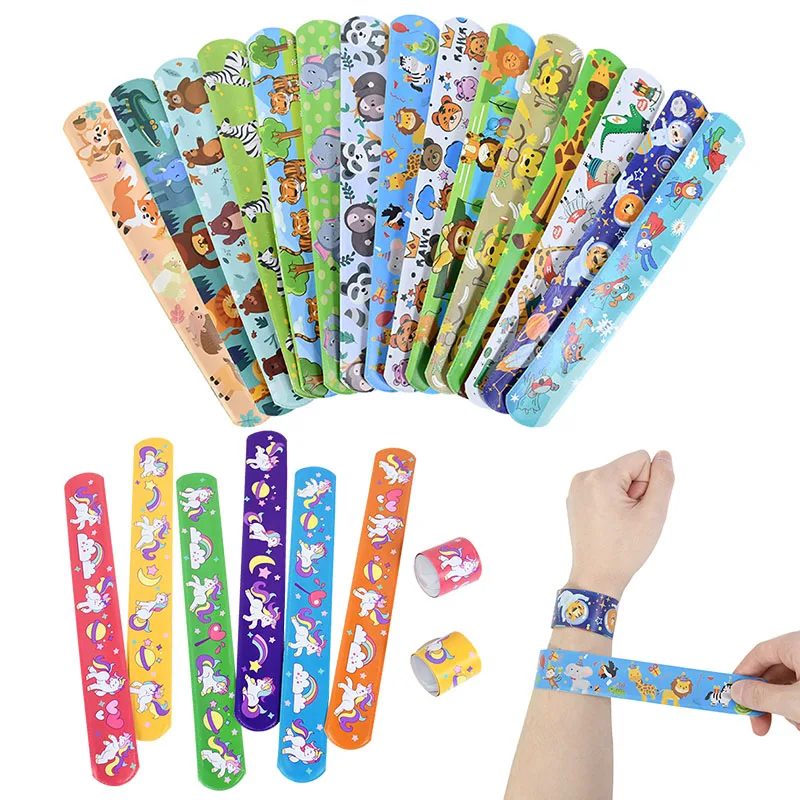 10pcs Cartoon Unicorn Slap Bracelets Baby Shower Mermaid Dinosaur Animals Wristband Gift Birthday Party Supplies Kids Favor Toys